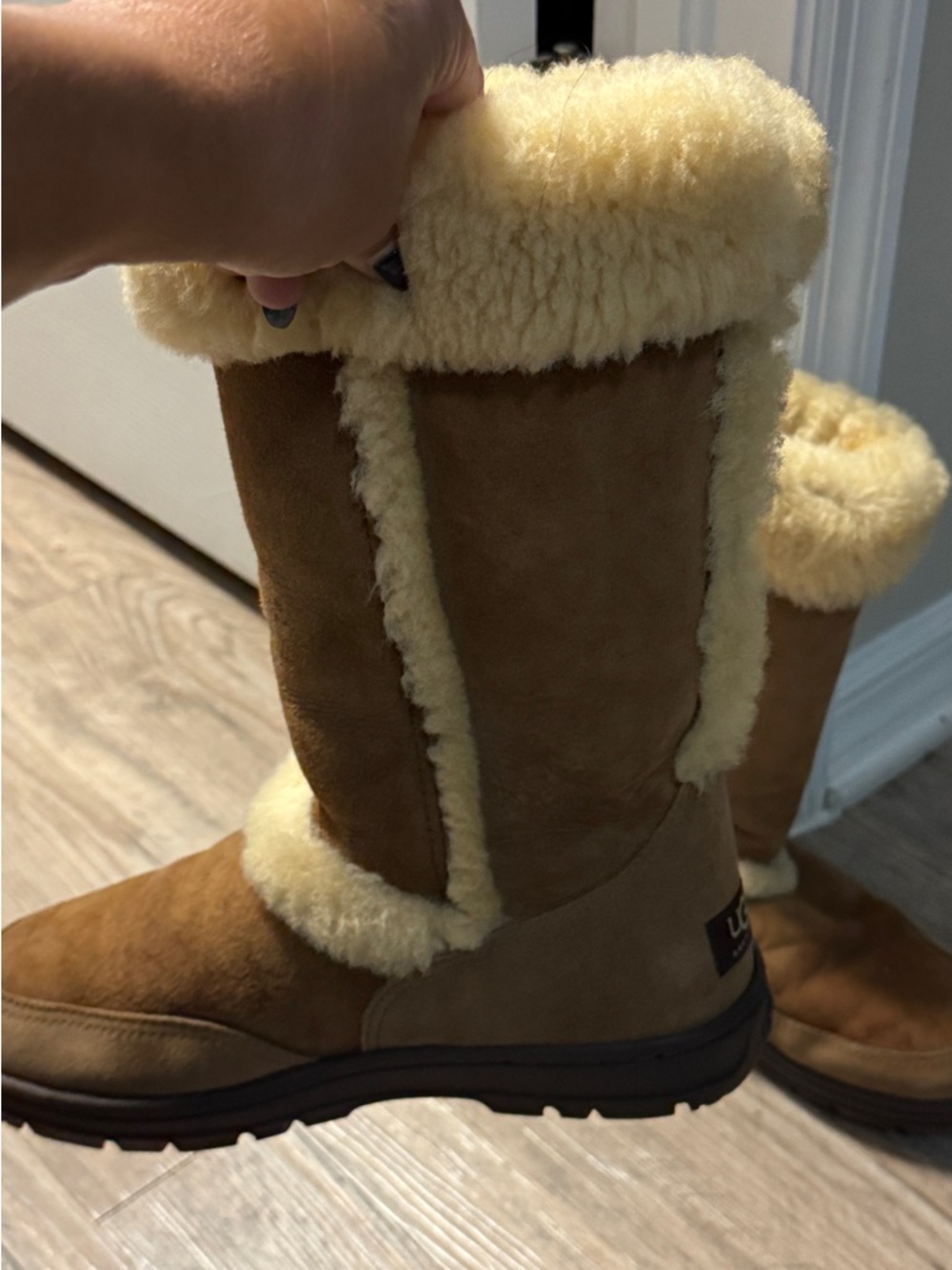 UGG Tall Shearling-Lined Boots in Chestnut Brown and Cream